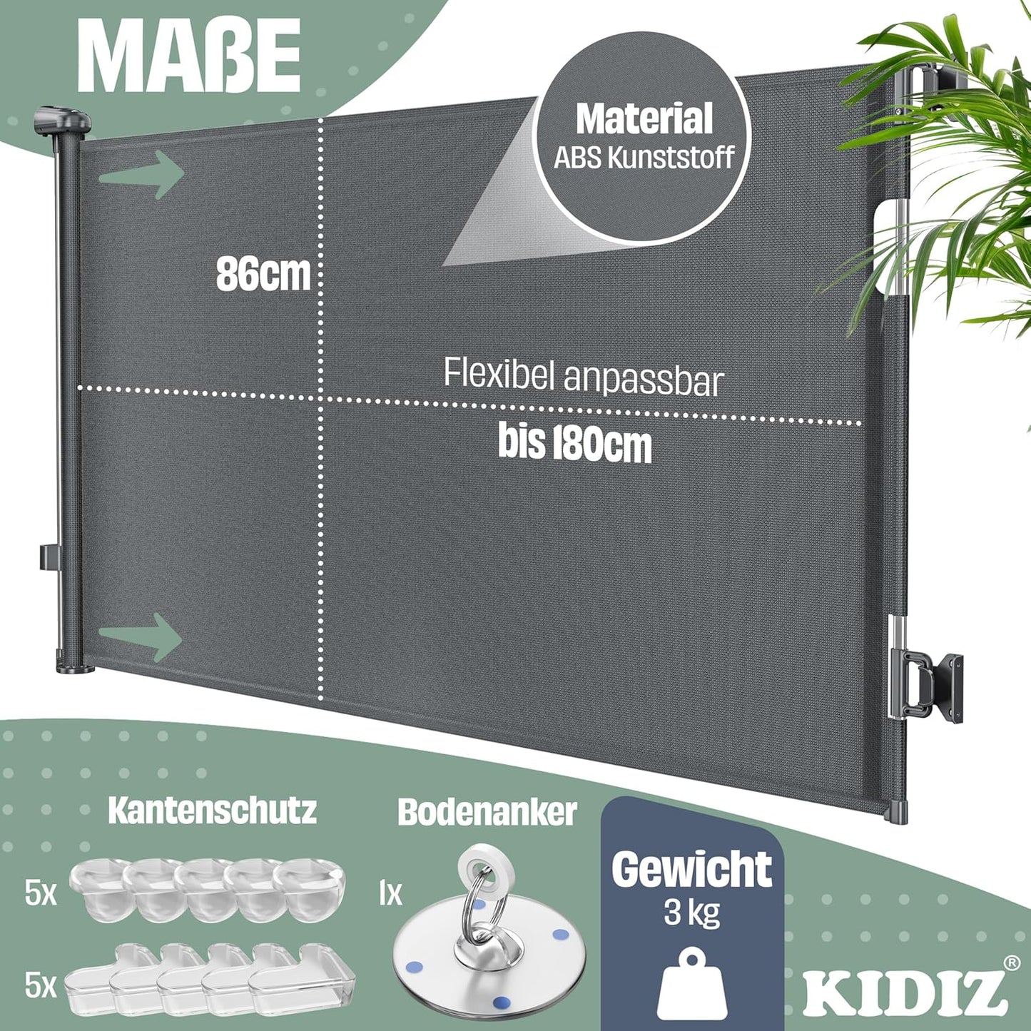 Ausziehbares Treppenschutzgitter, 0-180cm Anthrazit
