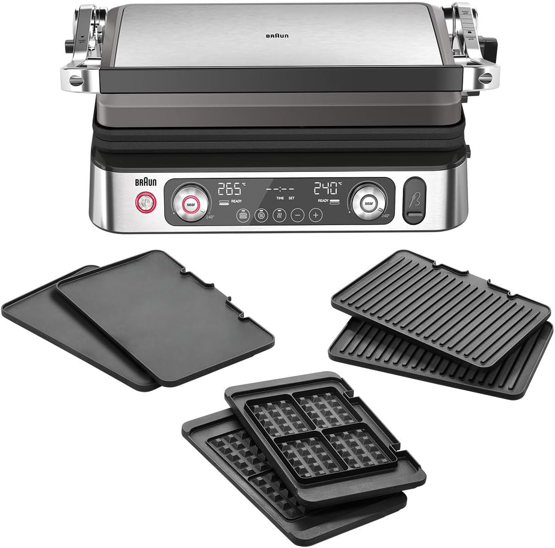 MultiGrill 9 Pro Kontaktgrill, 2 Grill-/2 Plancha-/2 Waffel-Platten, digitale Temperatureinstellung