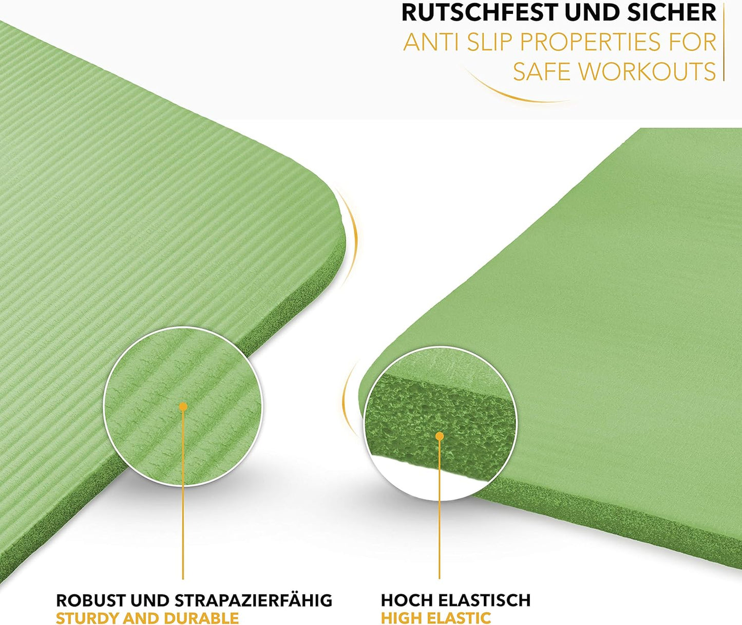 Yogamatte mit Tragegurt, Hellgrün 185 x 60 x 1,5cm