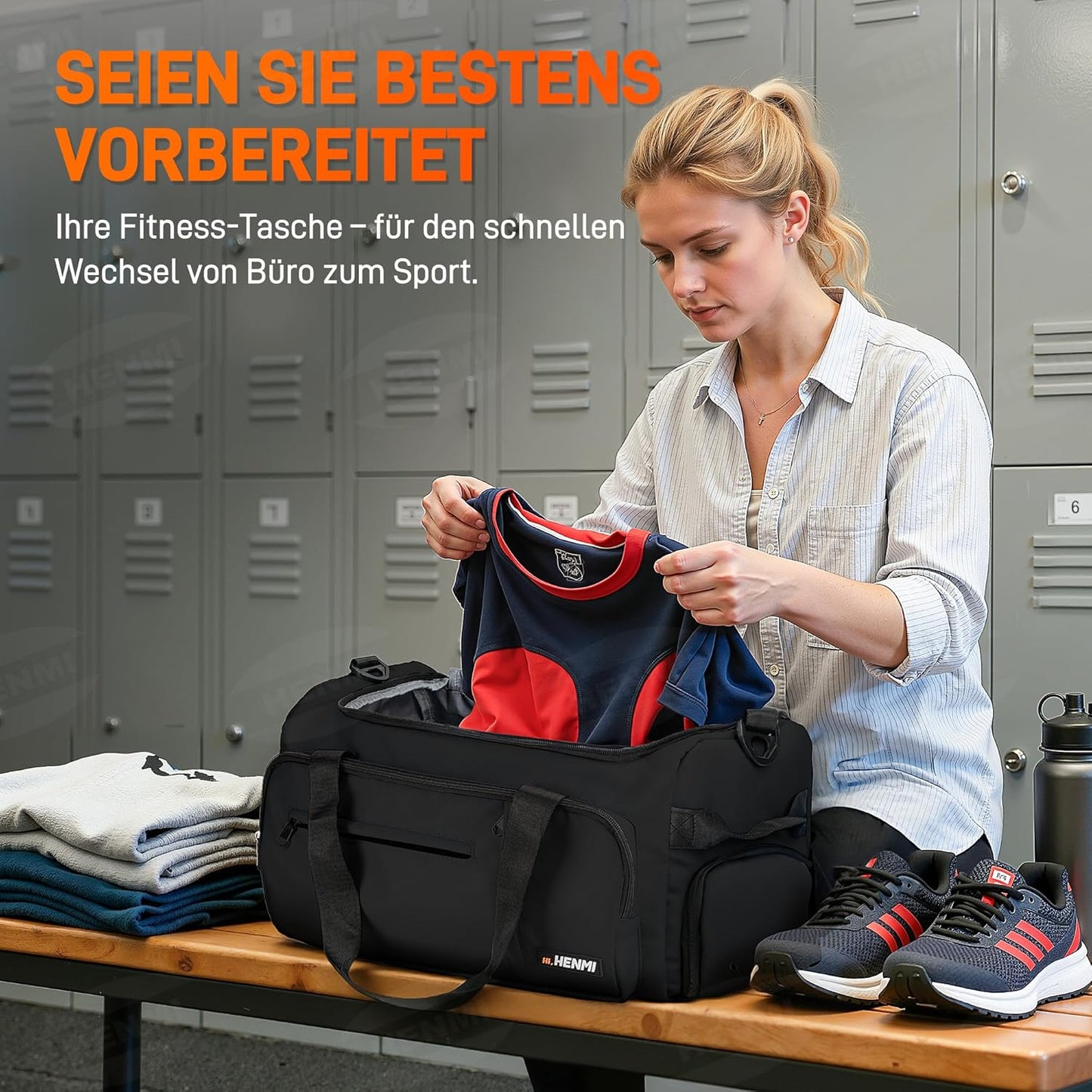 Sport- und Reisetasche mit Schuh- und Nassfach, Schwarz