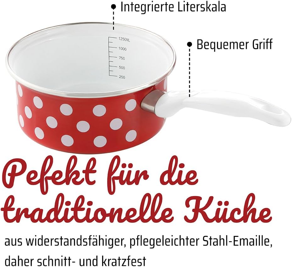 Kochtopf-Set, Stahl-Emaille, 7-teilig, inkl. Kasserolle