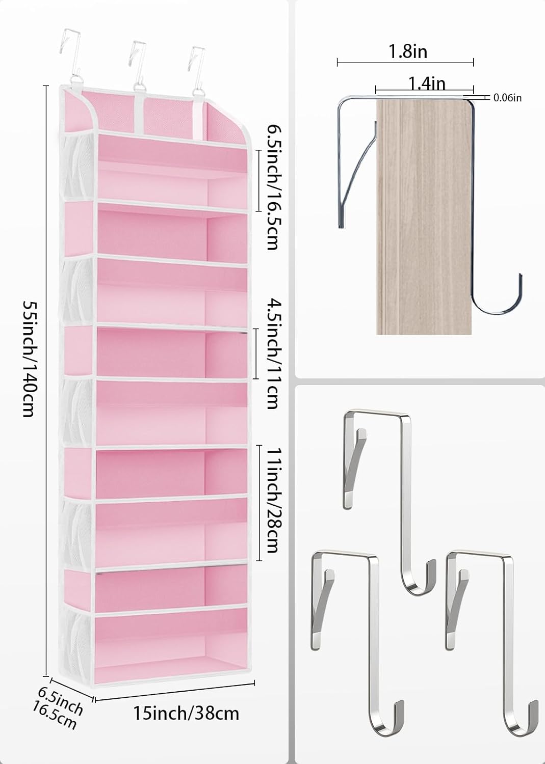 Tür-Hängeorganizer (2 Stück), 2 Stück Rosa