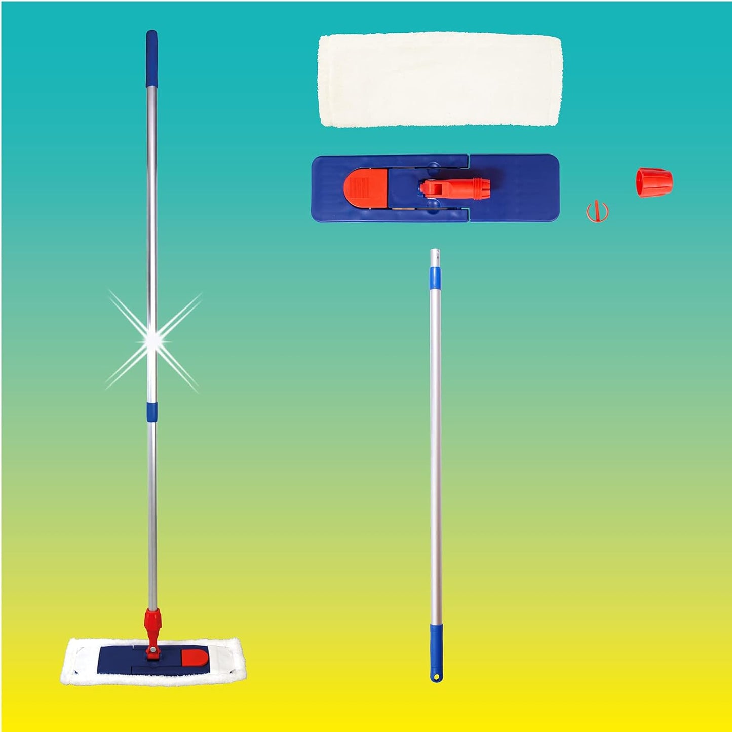Wischmopp Set 2-tlg. – 40 cm, Magnet-Klapphalter, Alu-Stange, Mikrofaser, 2