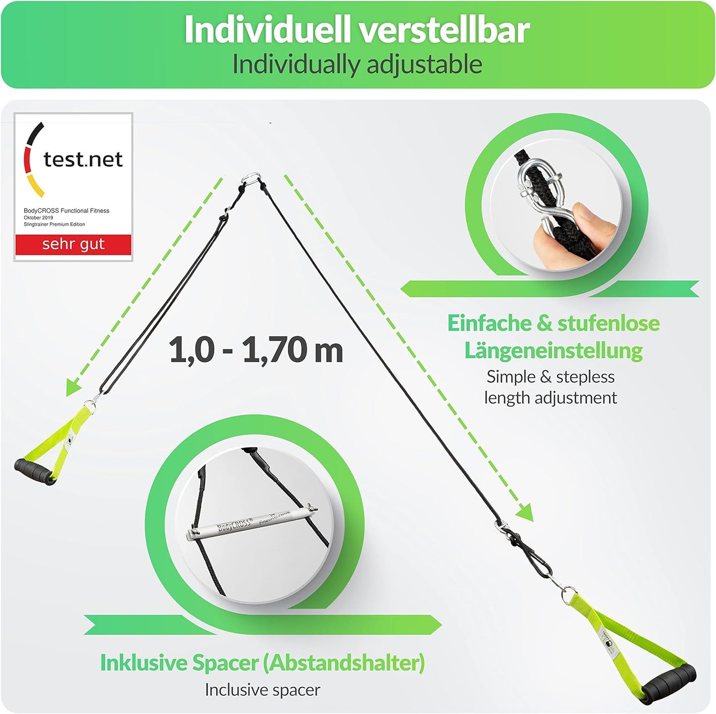Schlingentrainer Set für Krafttraining, Expert Edition, Lime Sling Mit Spacer