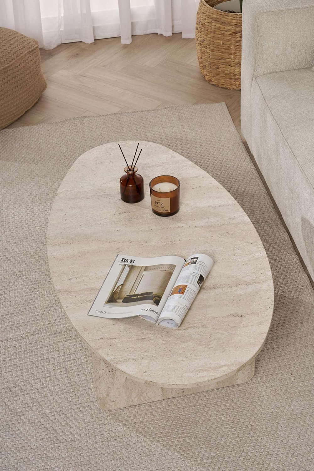 Stilvoller Couchtisch, melaminbeschichtet, 120x40x65 cm, Travertine