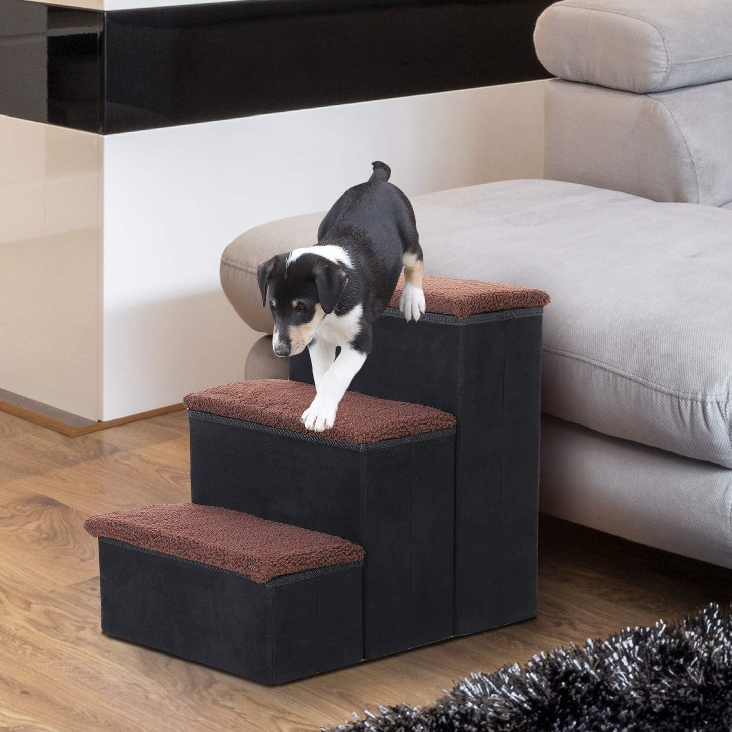 Faltbare Haustiertreppe mit Stauraum, Schwarz
