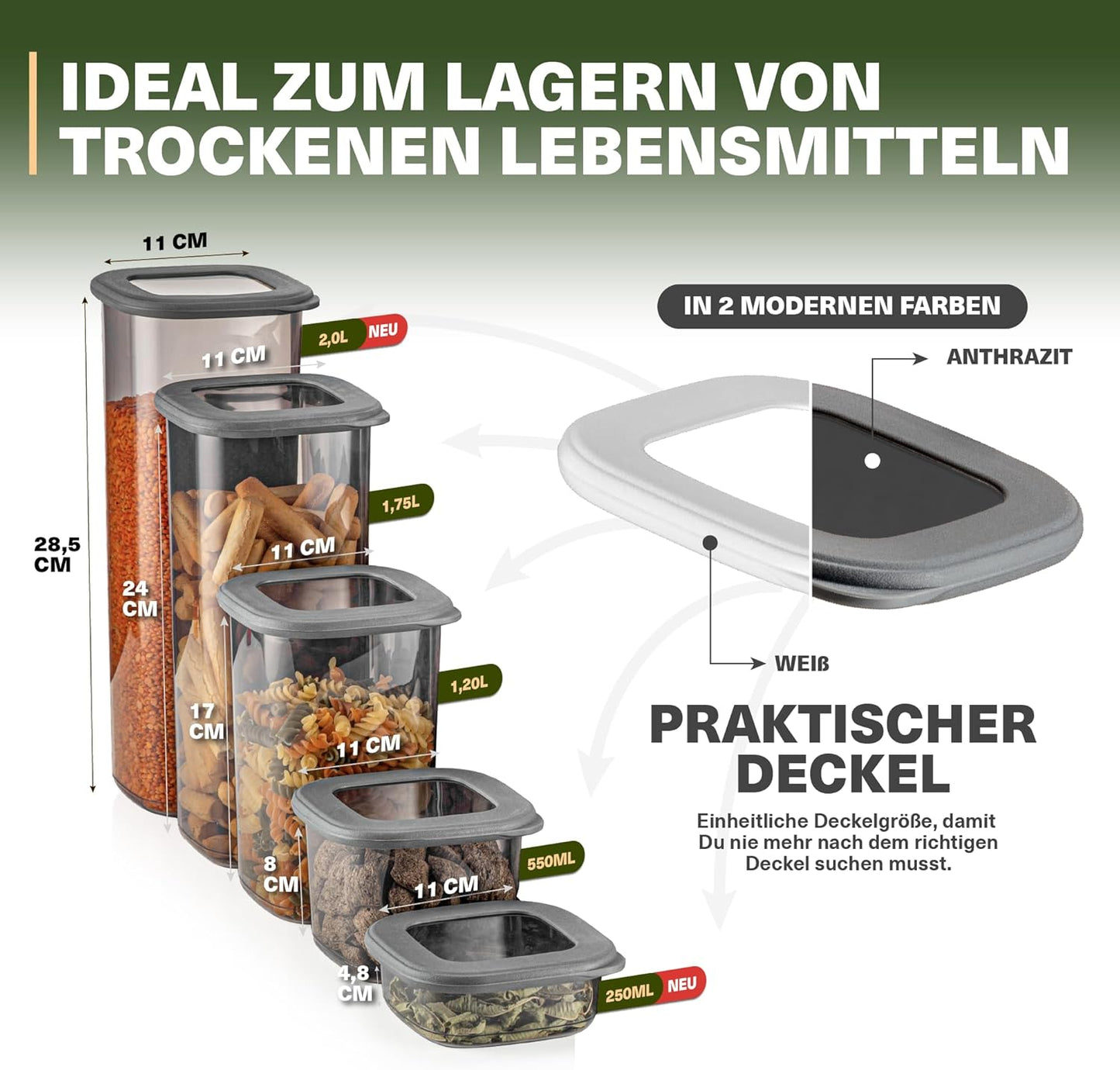 12er-Set Vorratsdosen, 12er Set 250ml Grau