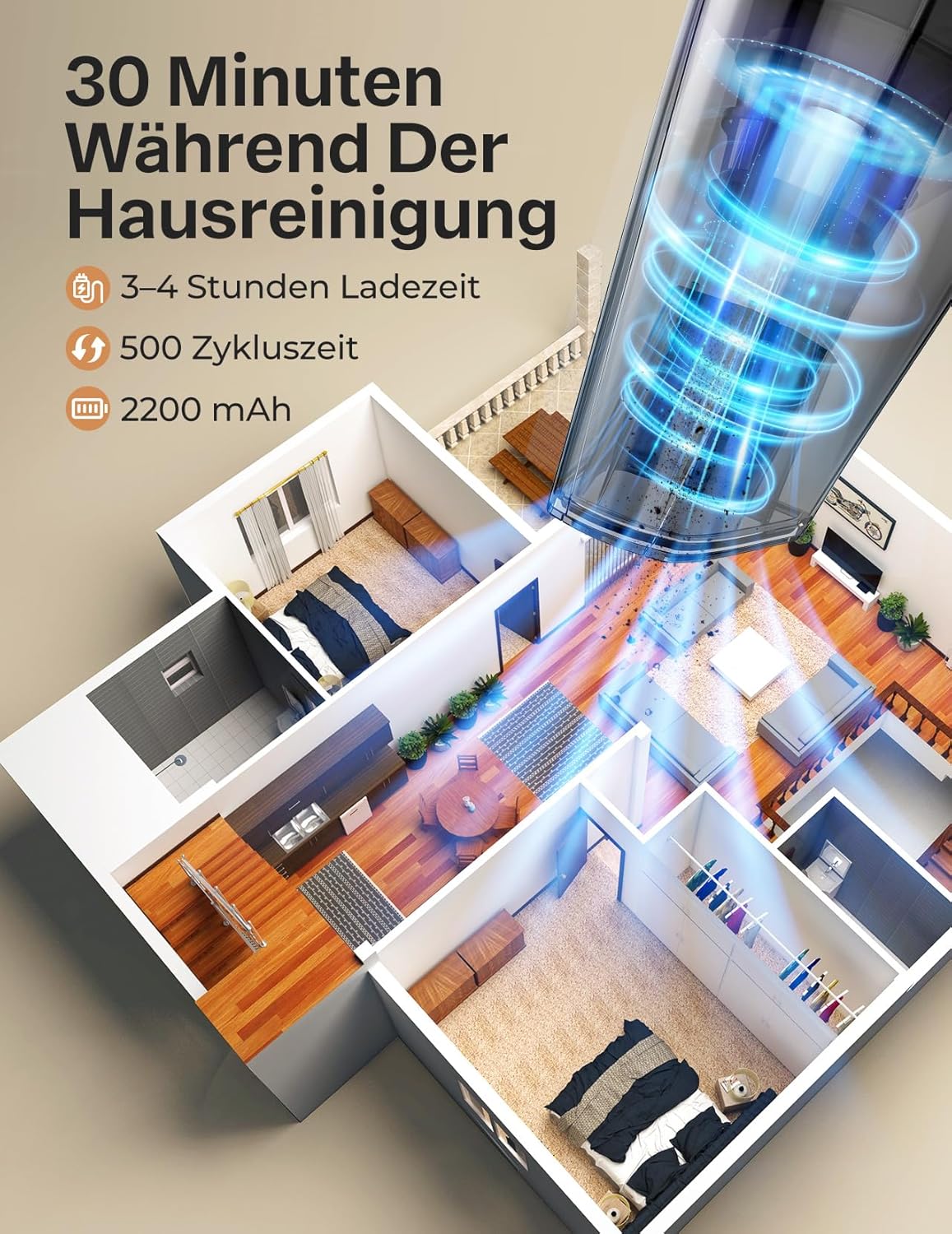 Kabelloser Handstaubsauger mit Schnellladefunktion, Weiss