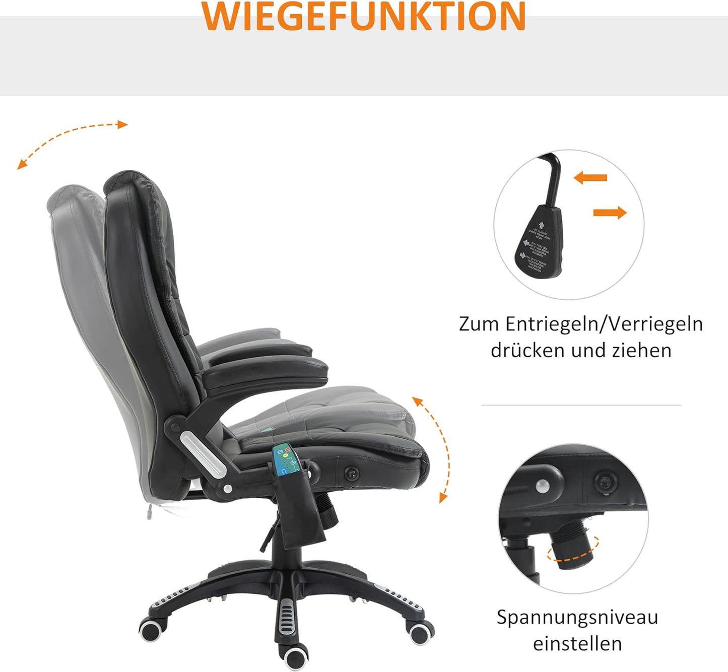 Massagesessel, Schwarz ; 70 x 70 x (111 – 121) cm (L x B X H)
