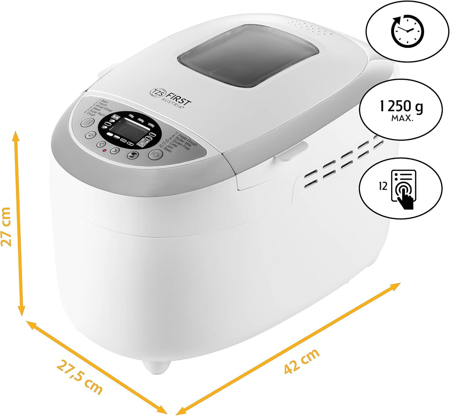Brotbackautomat FIR5152-3 mit 12 Programmen und Timer, Weiss/Grau