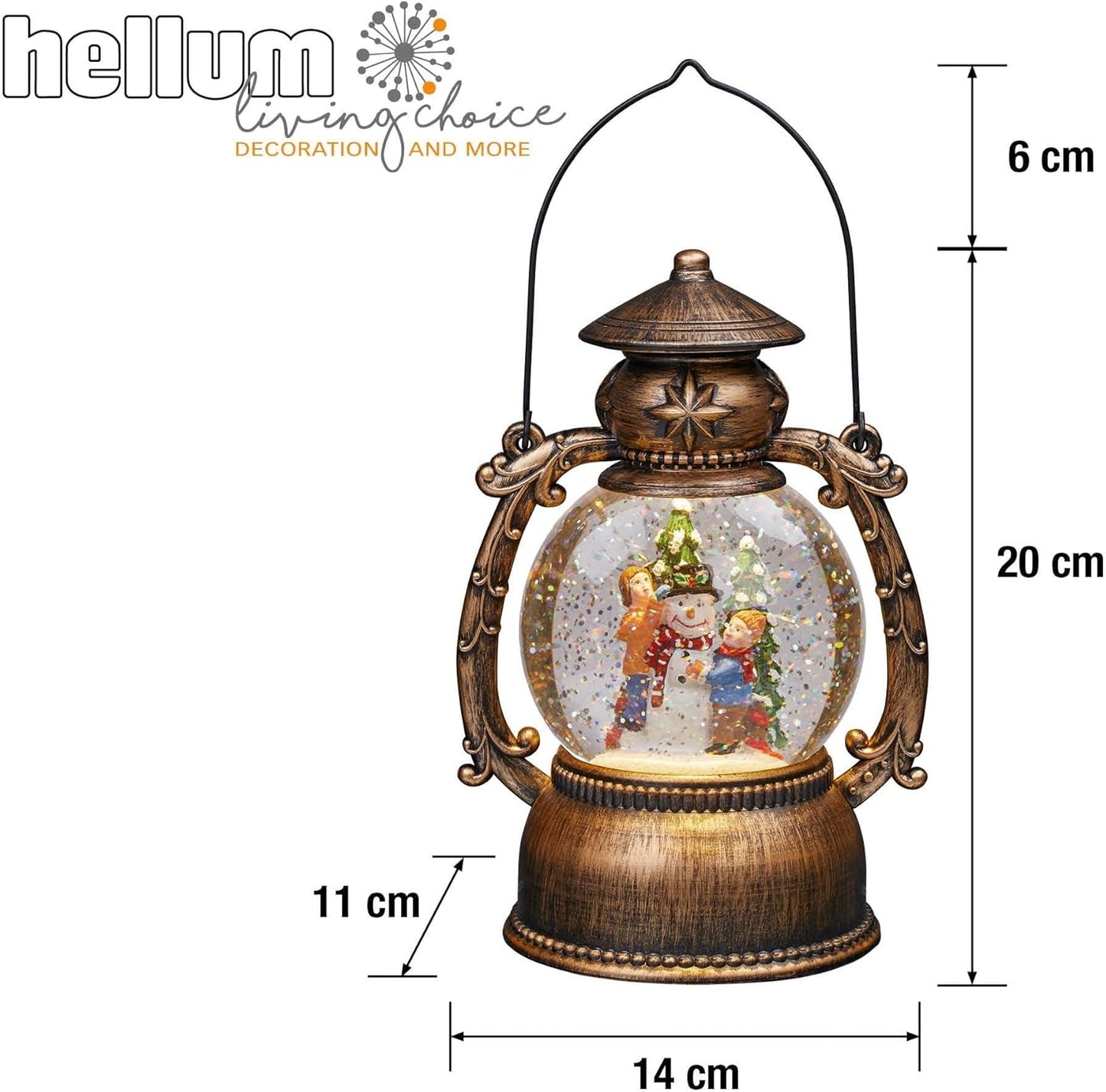 Schneekugel - LED Laterne (524321), Schneemann, Kugel-Laterne / 14 x 20cm