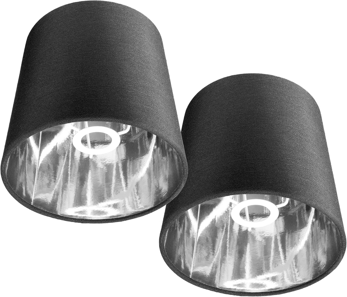 2er-Set Lampenschirm für Tischlampen, Schwarzes Leinen / Silberne Folie