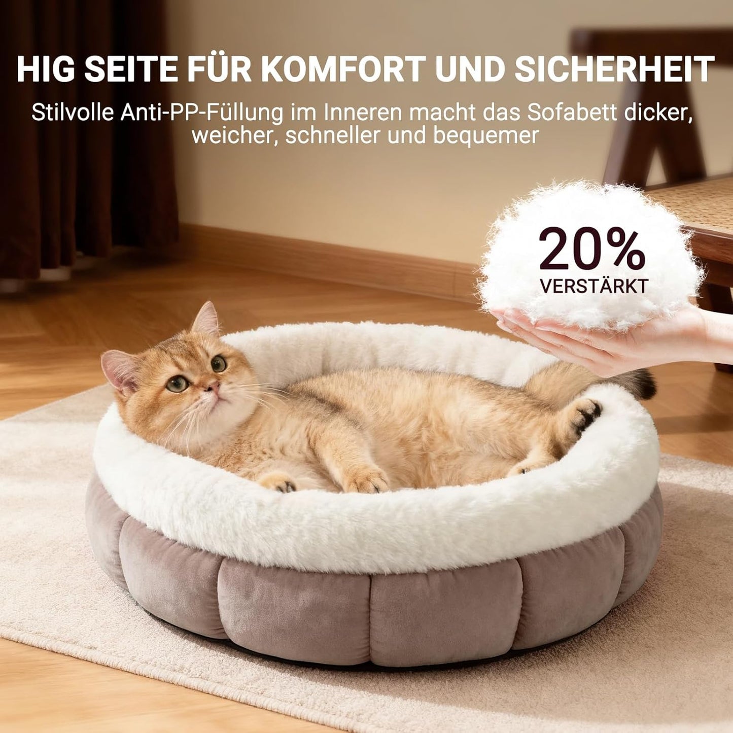 Katzenbett mit rutschfester Basis, 45x45x16.5CM Braun