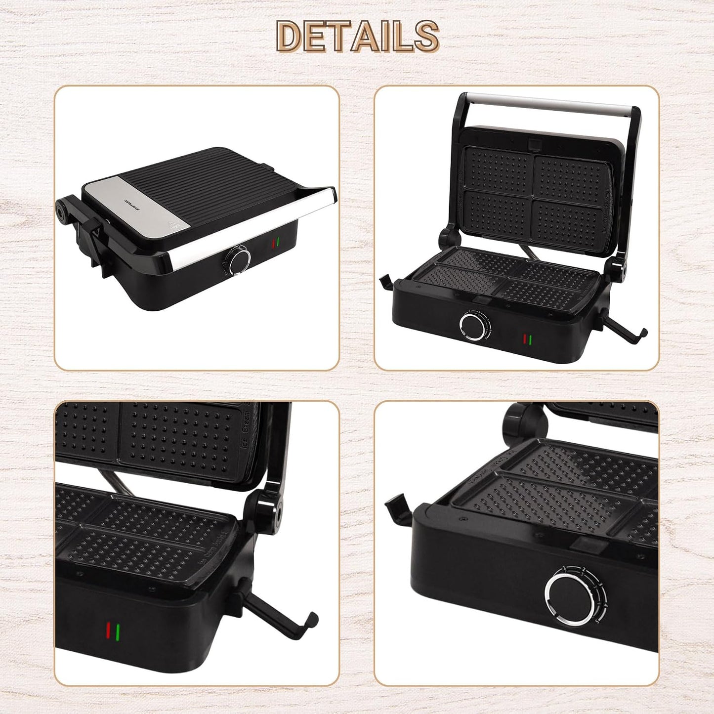 Toledo Eis Sandwich Waffel Maker mit Antihaftplatten