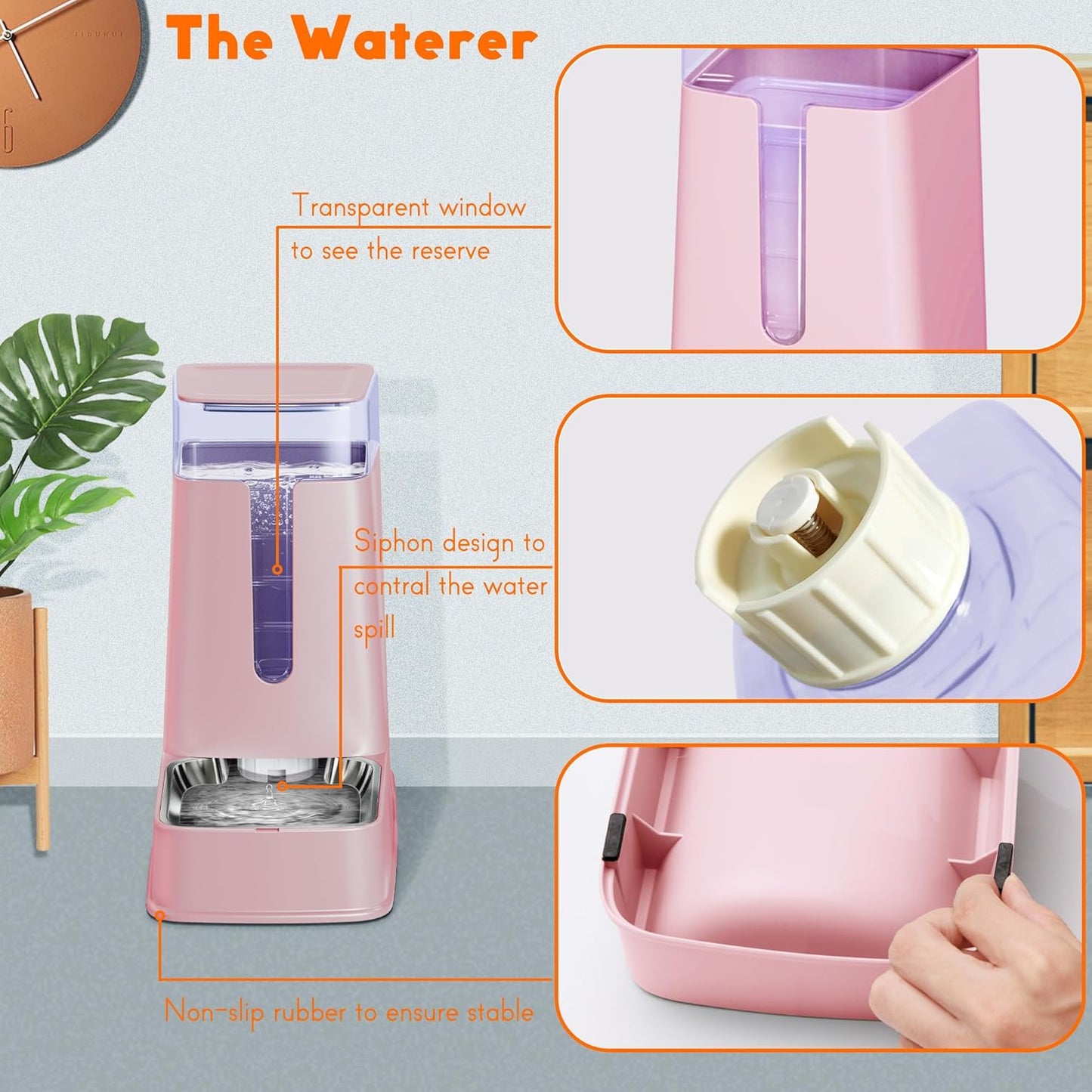 Katzennahrung- und Tränkespender-Set (Schwerkraft, 3,8 l), pink