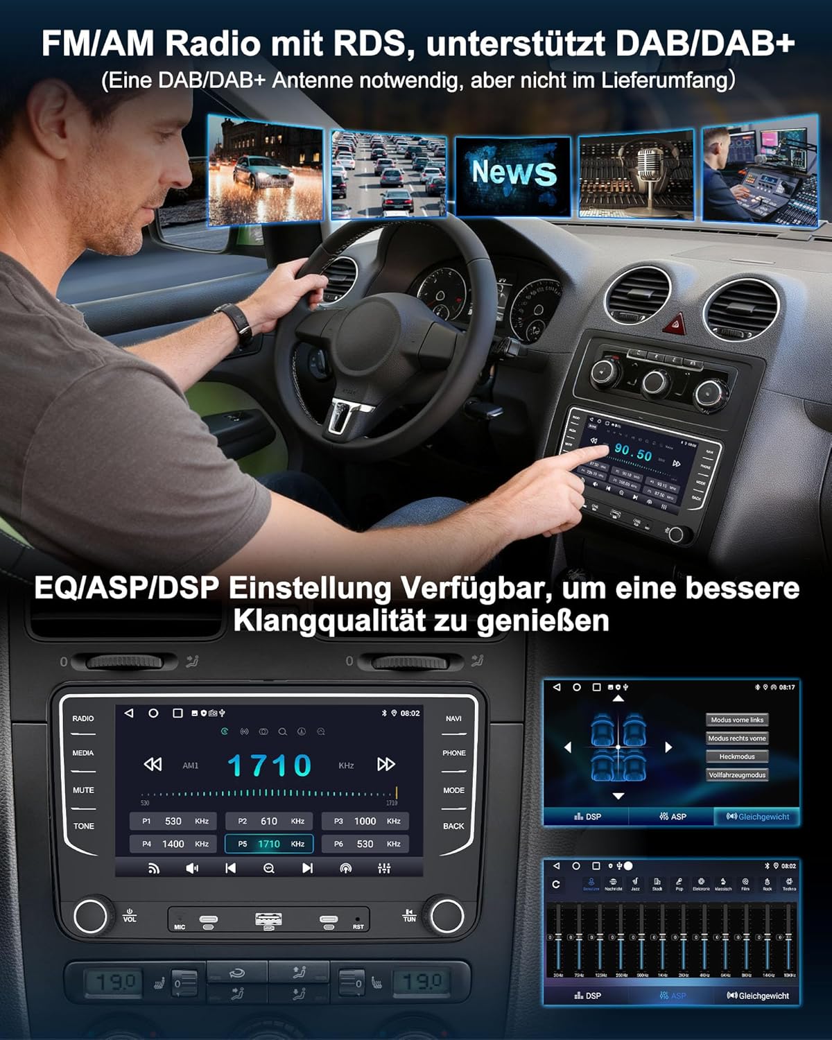 2DIN Autoradio mit Navi, Android Auto und Carplay für VW/Seat/Skoda