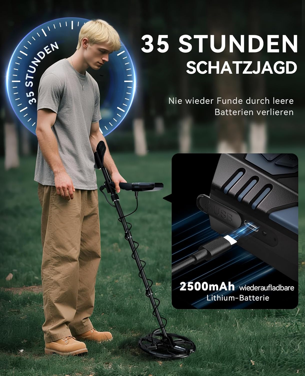 Metalldetektor mit Dual-D-Spule, A-Schwarz