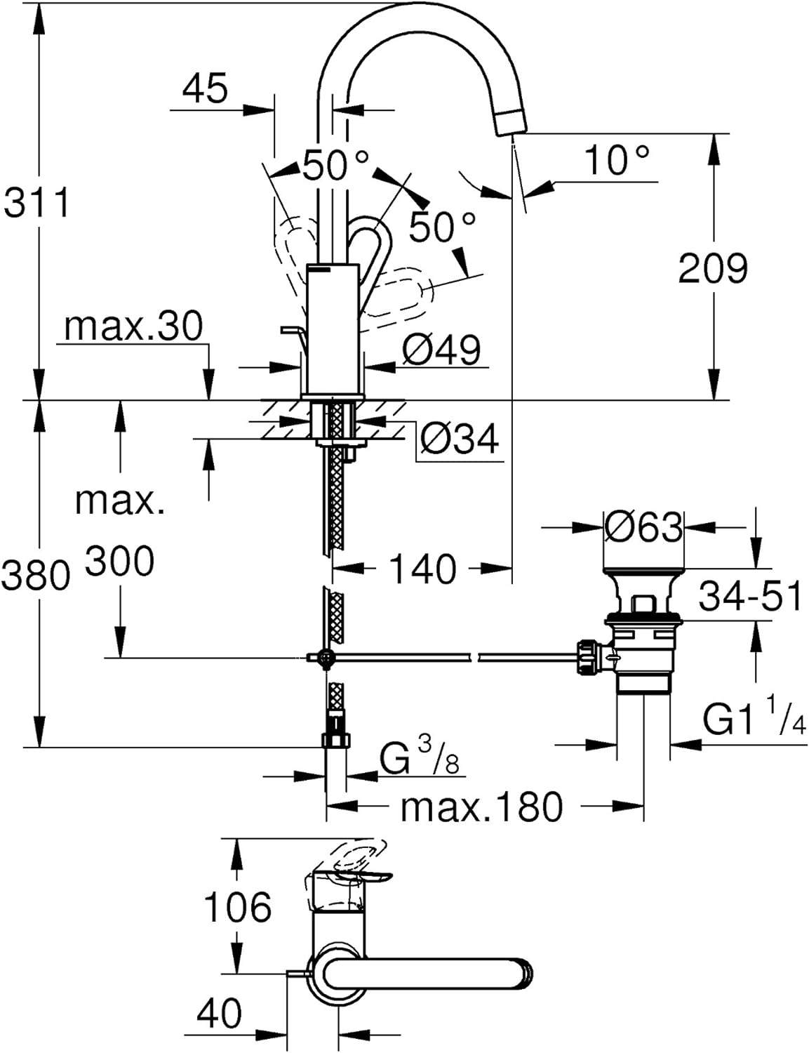 Einhand-Waschtischarmatur BAULOOP, Chrom L-Size