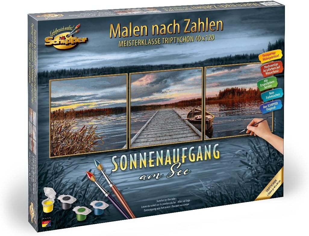 Malen nach Zahlen Set Sonnenaufgang am See