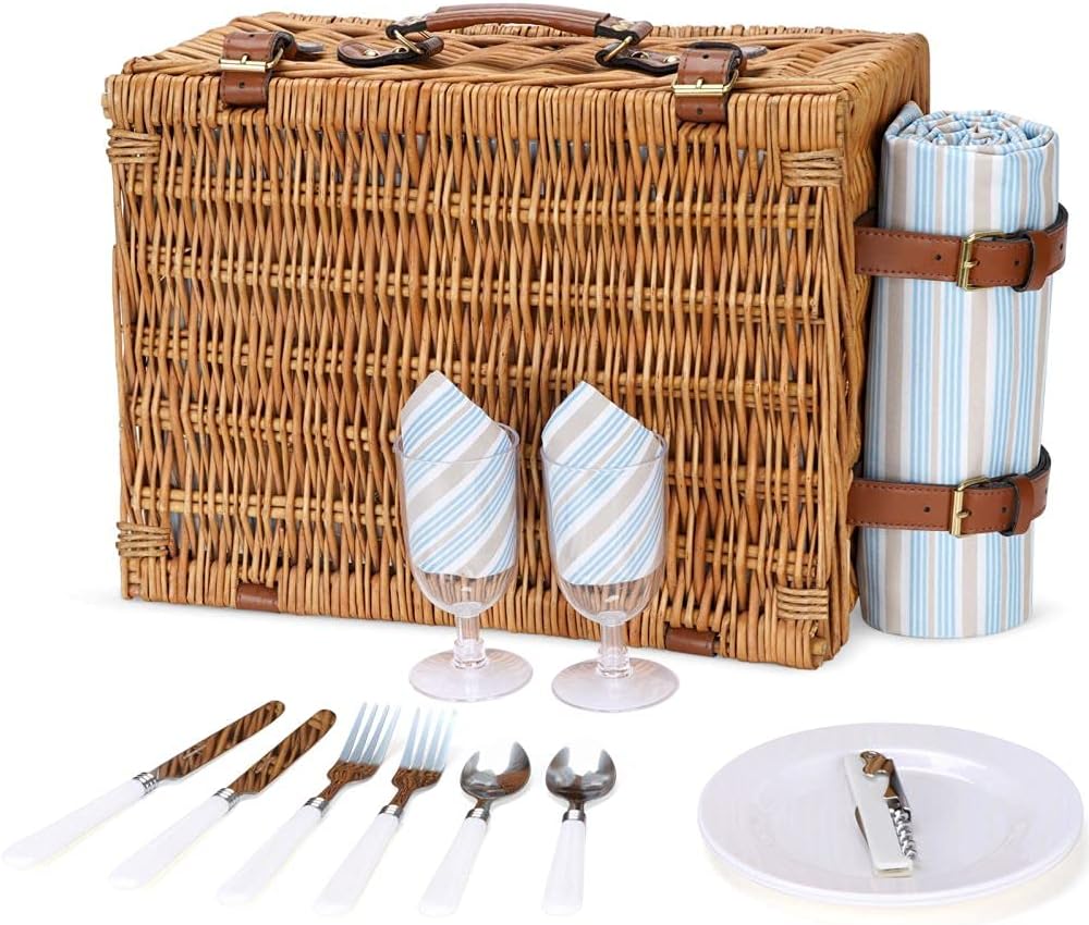 Picknickkorb-Set mit Kühlfach für 2 Personen, Braun