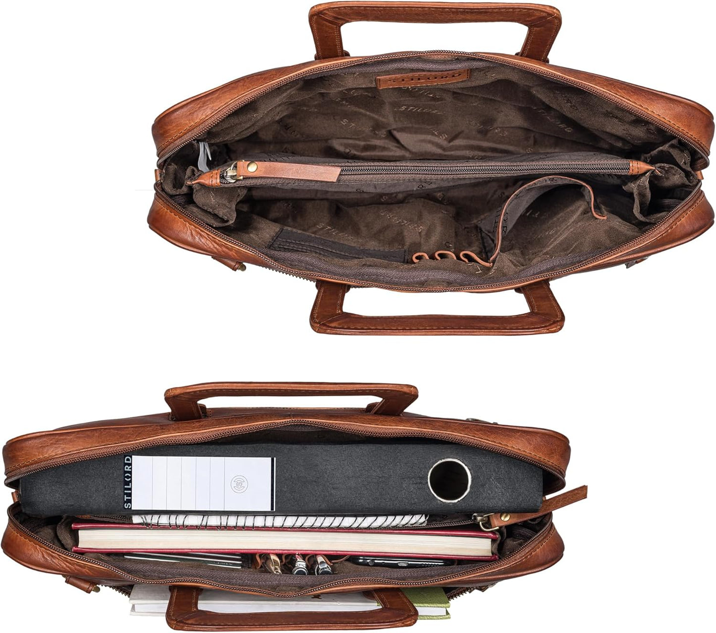 Leder Laptoptasche 15 Zoll, M Brandy - Cognac