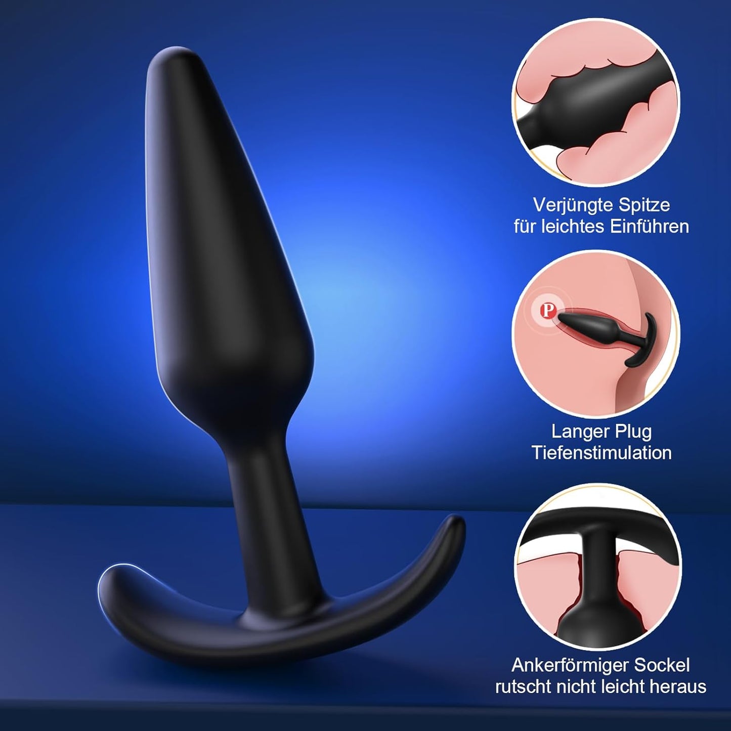 5-teiliges Analplug-Set mit Analdusche, in 4 Grössen, Pechschwarz