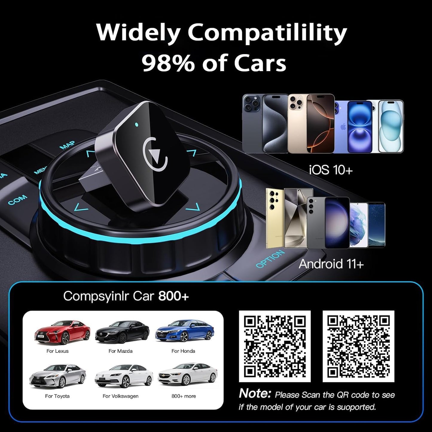Kabelloser CarPlay & Android Auto Adapter, Schwarz-2in1CP204