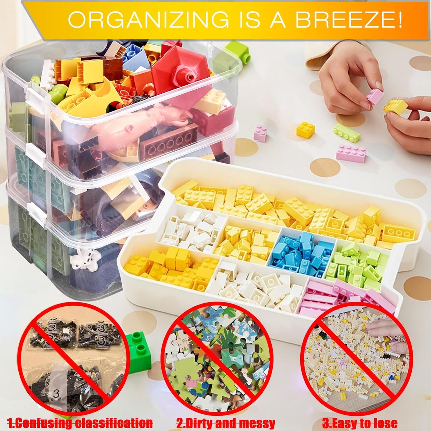 Stapelbare Aufbewahrungsbox für Lego und Spielzeug, Gelb