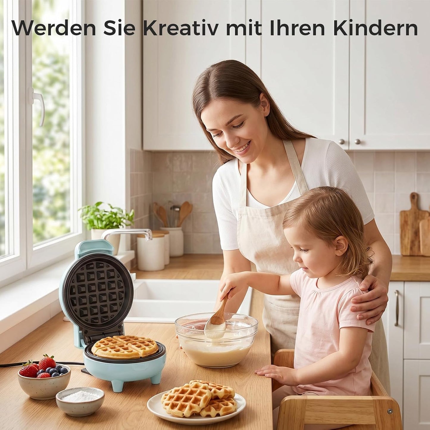 Mini Waffeleisen mit Antihaftbeschichtung, 550W, Blau
