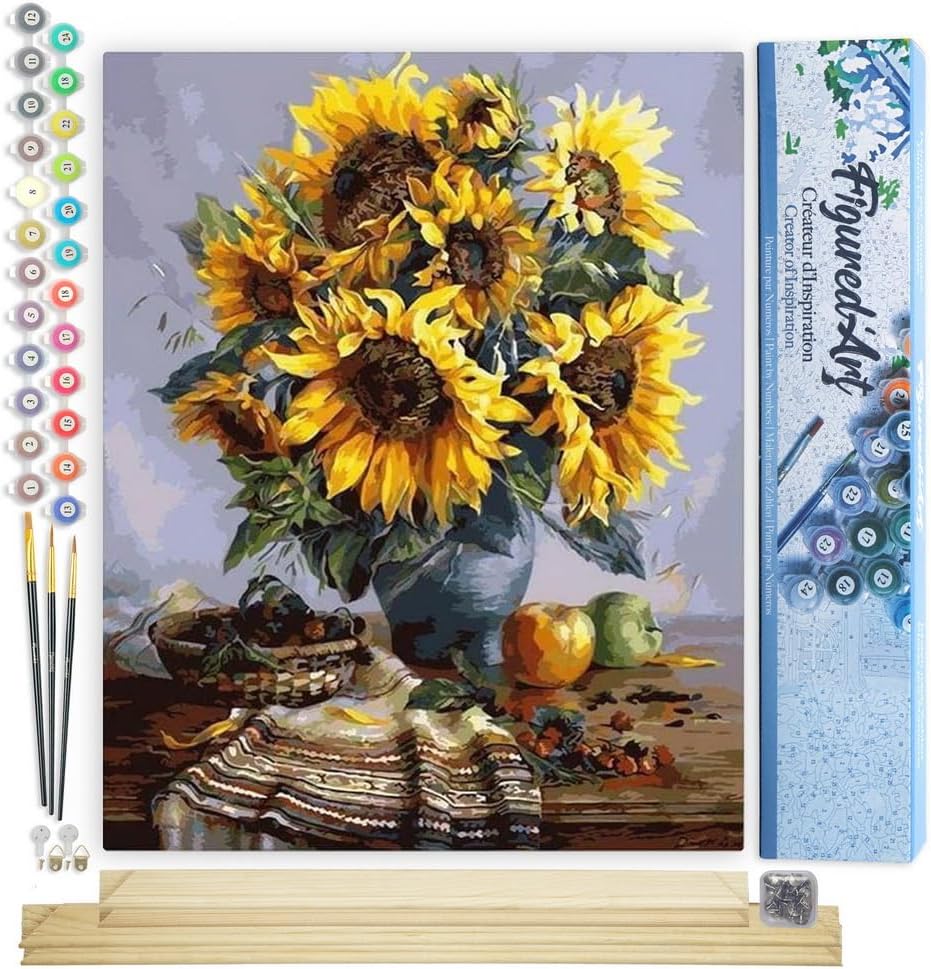Malen nach Zahlen Set Sonnenblumenstrauss, Sonnenblumenstrauß 40x50cm Mit Keilrahmen (nicht gespannt)