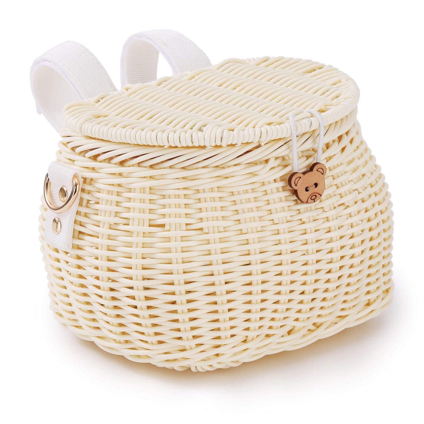 Abnehmbarer Kinderfahrradkorb, Rattan-Design, Beige
