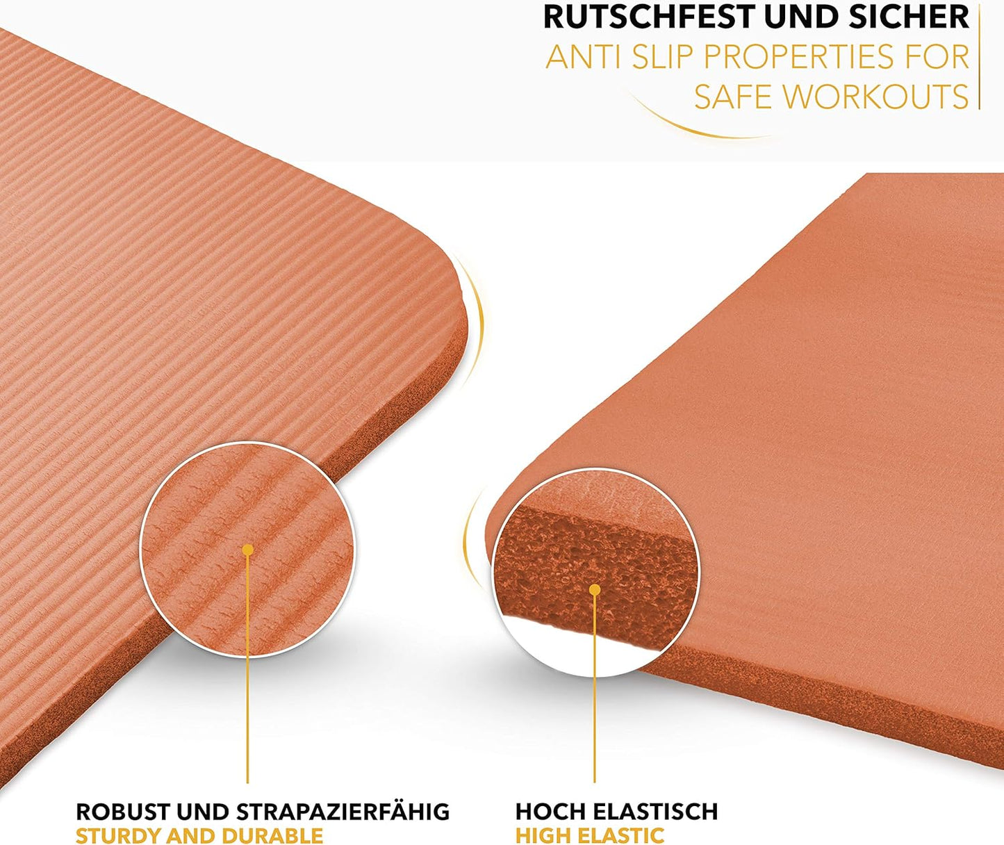 Yogamatte rutschfest, Phthalatfrei, inkl. Tragegurt, Orange 185 x 60 x 1,5 cm
