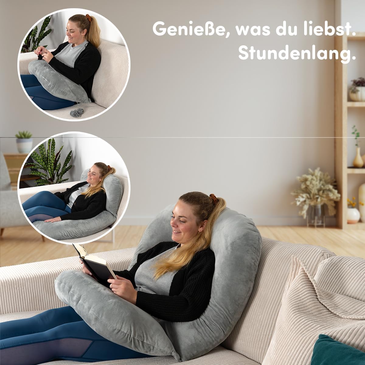 Zweiteiliges Lese- und Rückenkissen für Bett und Sofa, Grau