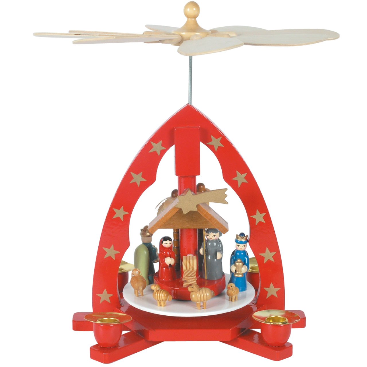 Weihnachtspyramide mit Heiliger Familie und drei Königen