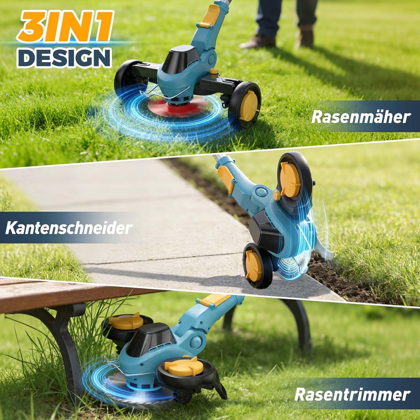 Akku Rasentrimmer 3 in 1, Blau