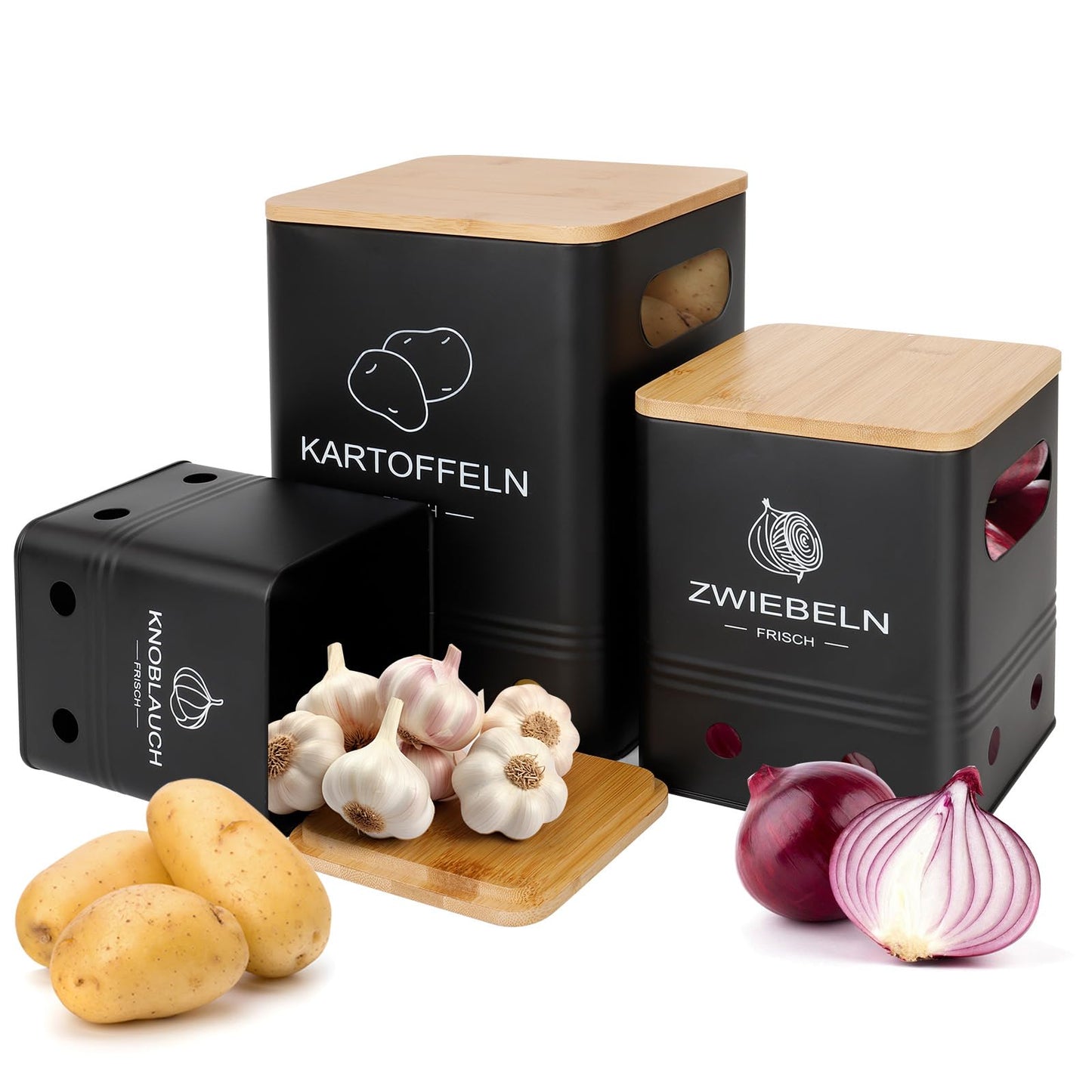 Gemüse Aufbewahrungsboxen-Set (3 Stück), Schwarz