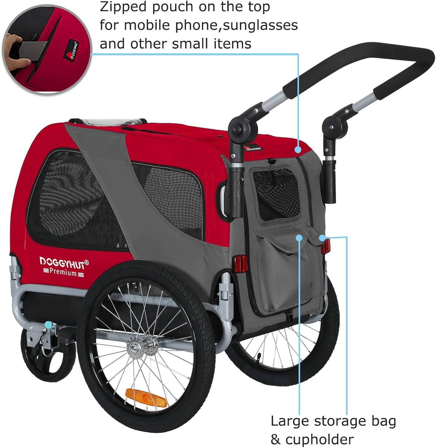 2-in-1 Hundeanhänger & Buggy für Hunde bis 23kg, Rot