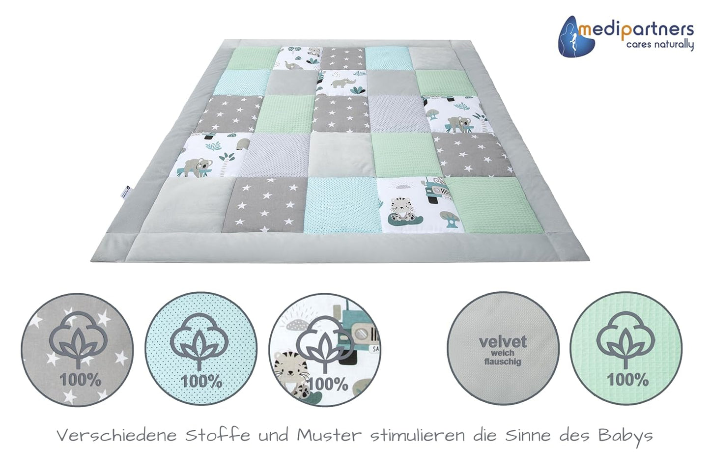 Krabbeldecke Zoo, 120x120cm, 120x120cm Mint Zoo