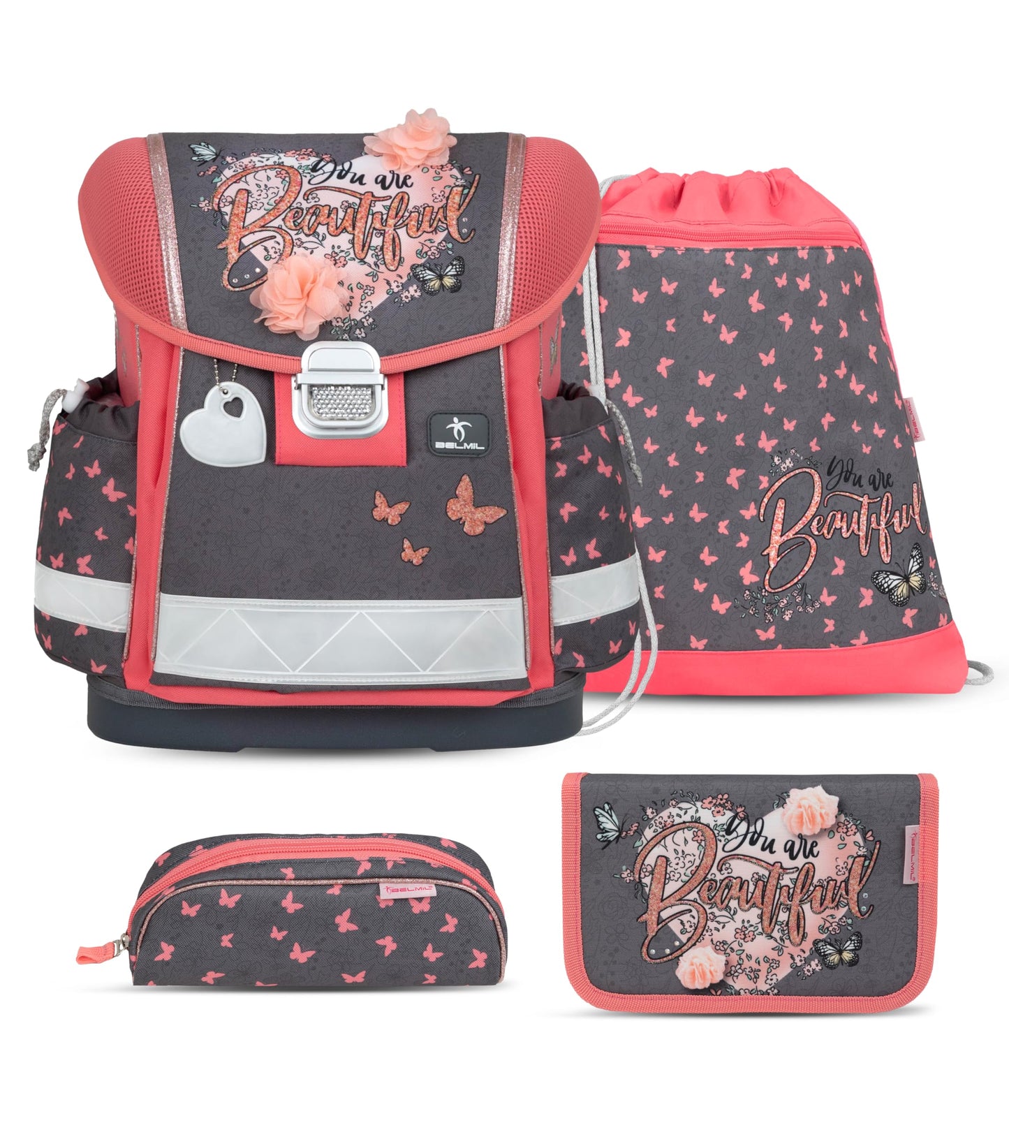 Classy Schulranzen-Set (4-teilig), M Bloomy Blossom