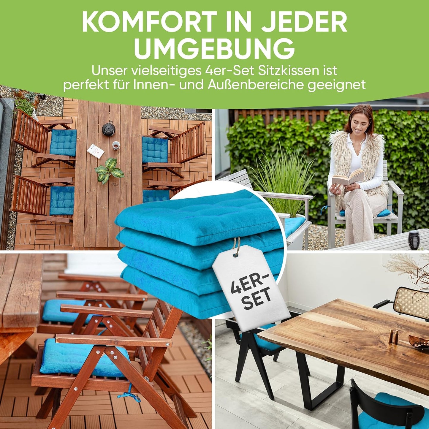 Sitzkissen-Set, 4 Stück (1er Pack) Türkis