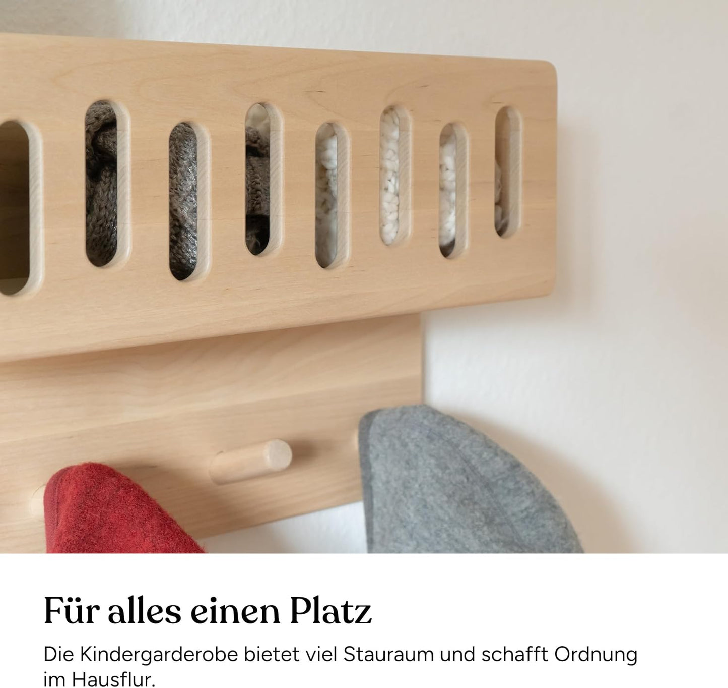 Kindergarderobe aus Holz, Klein (ohne Sichtfenster) Natur Lackiert