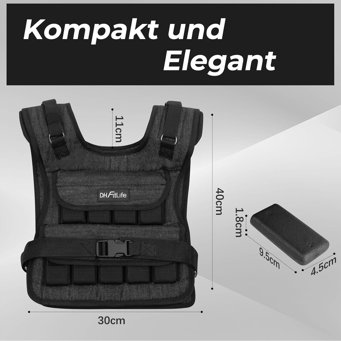 Verstellbare Gewichtsweste, Schwarz-10kg