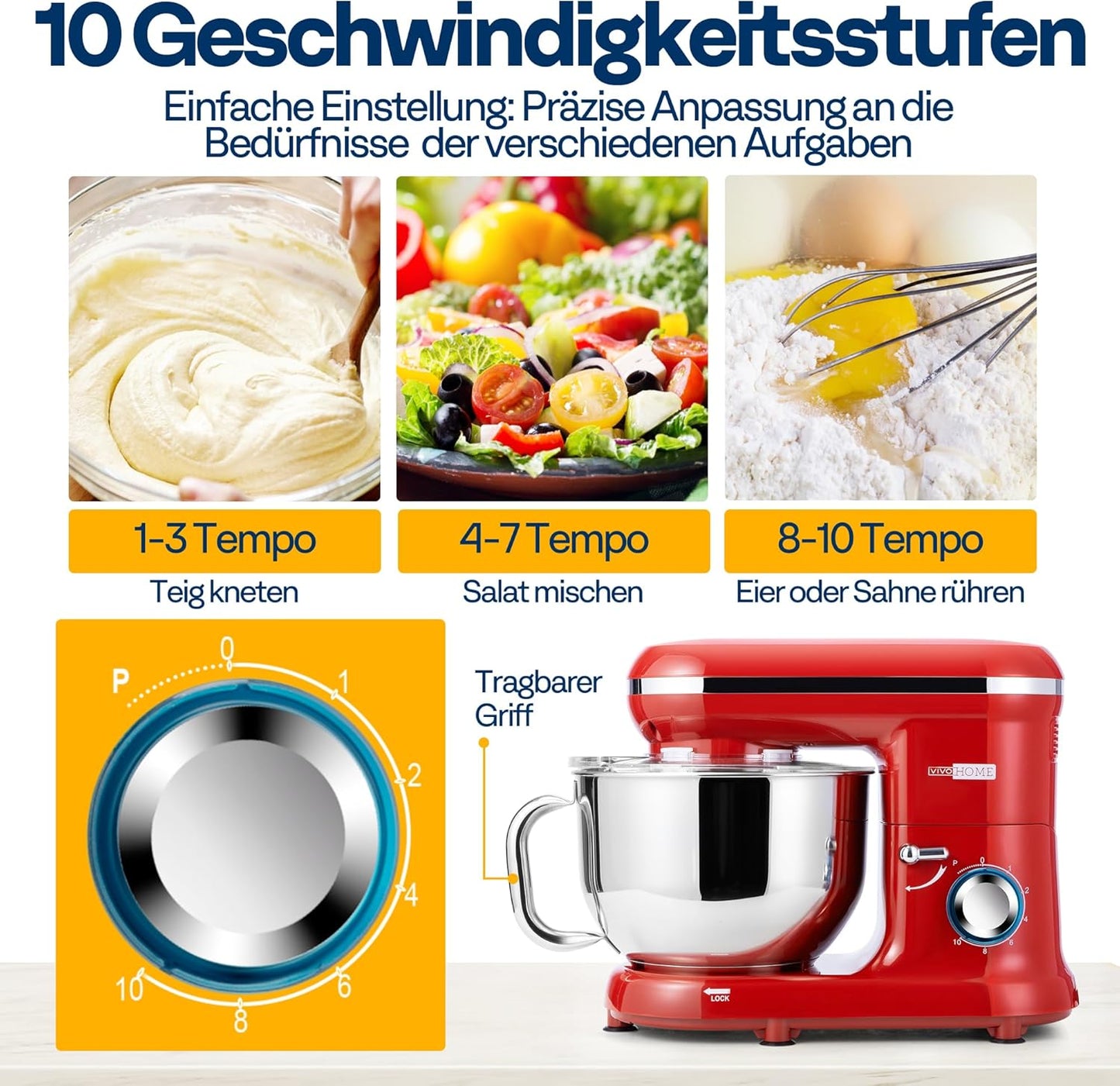 Küchenmaschine mit kippbarem Kopf, Rot