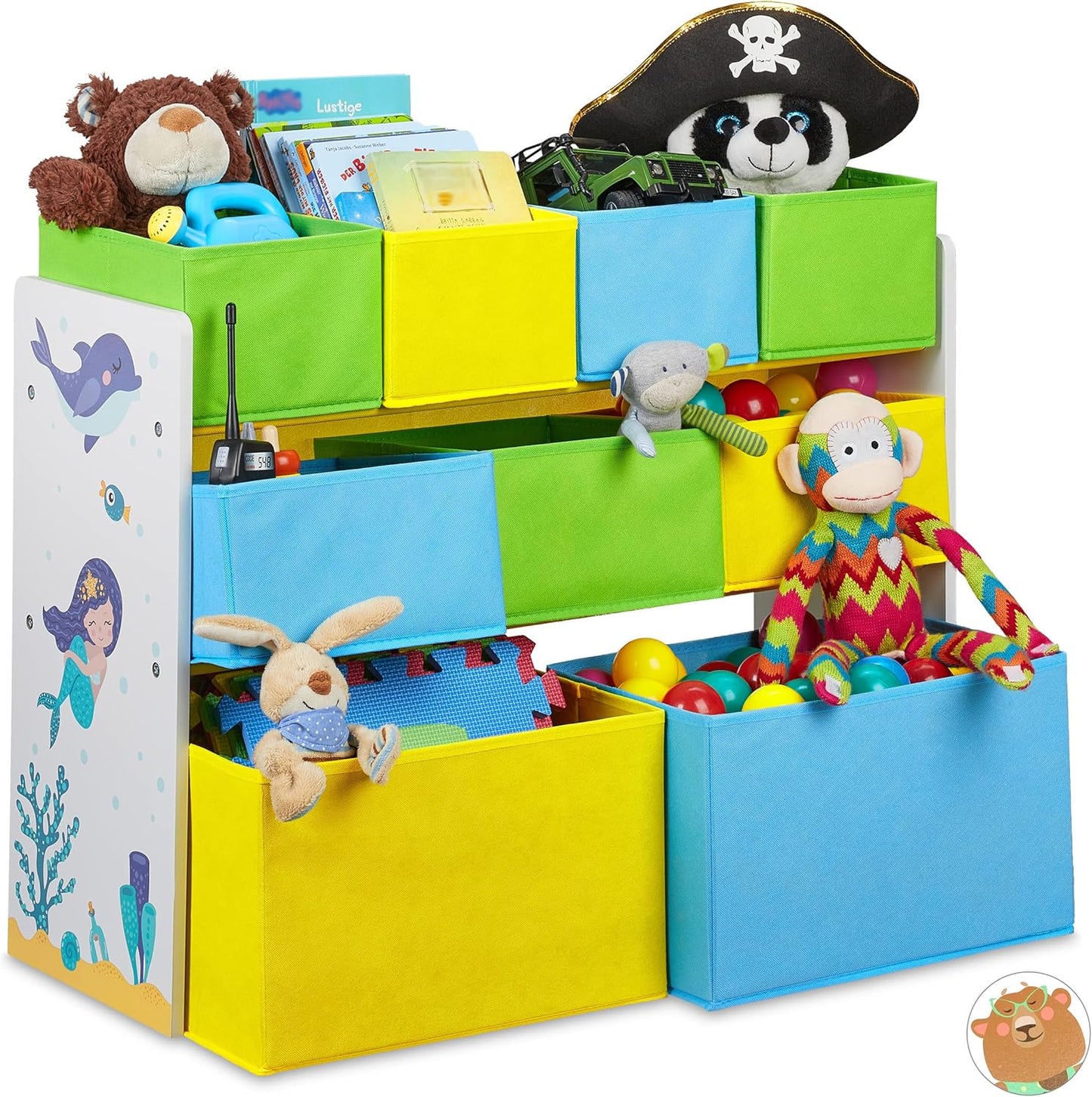 Kinderregal mit Meerjungfrau-Motiv und 9 Boxen, Bunt
