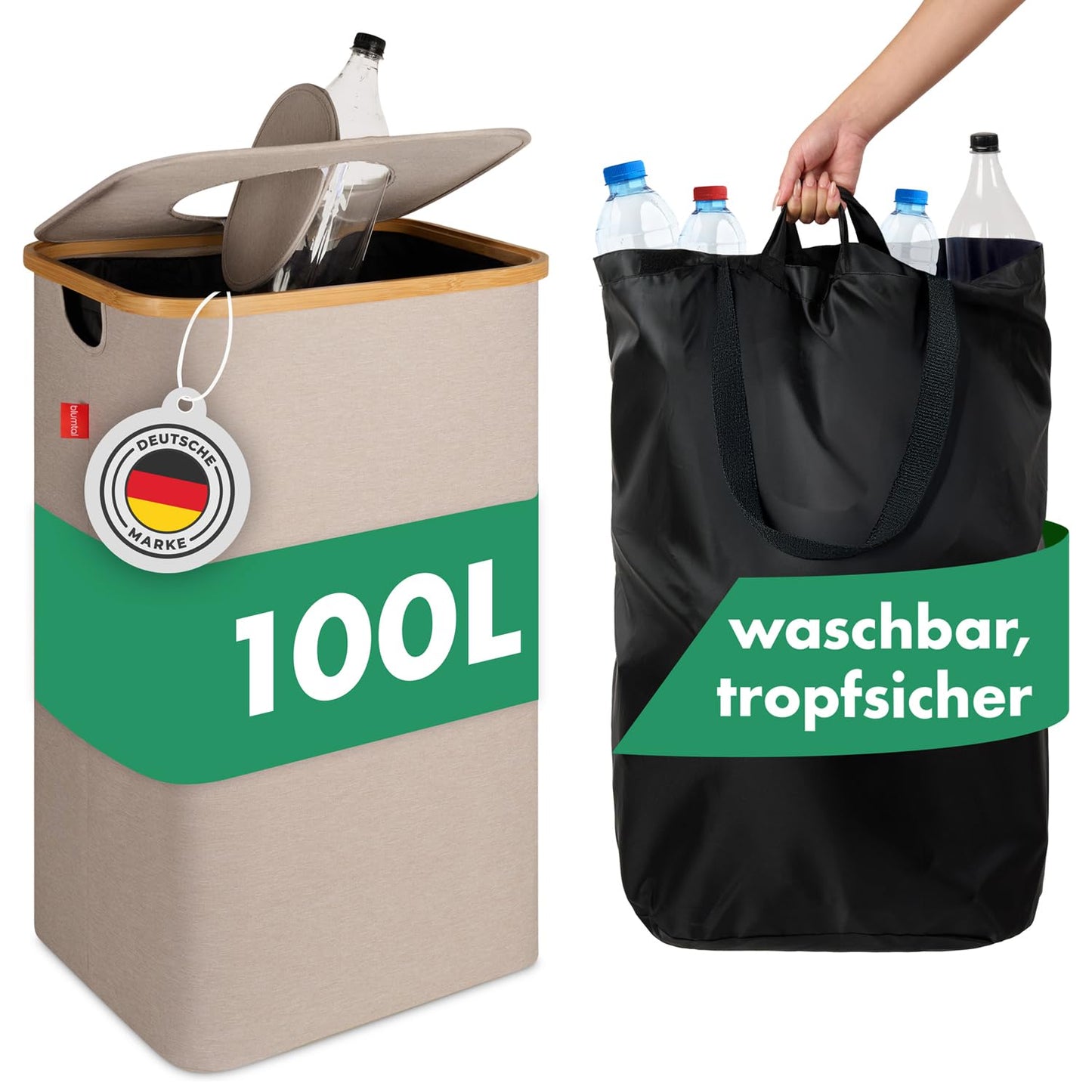 Pflandflaschen-Sammelbehälter mit Tasche, Beige Pfandflaschensammler - 100L