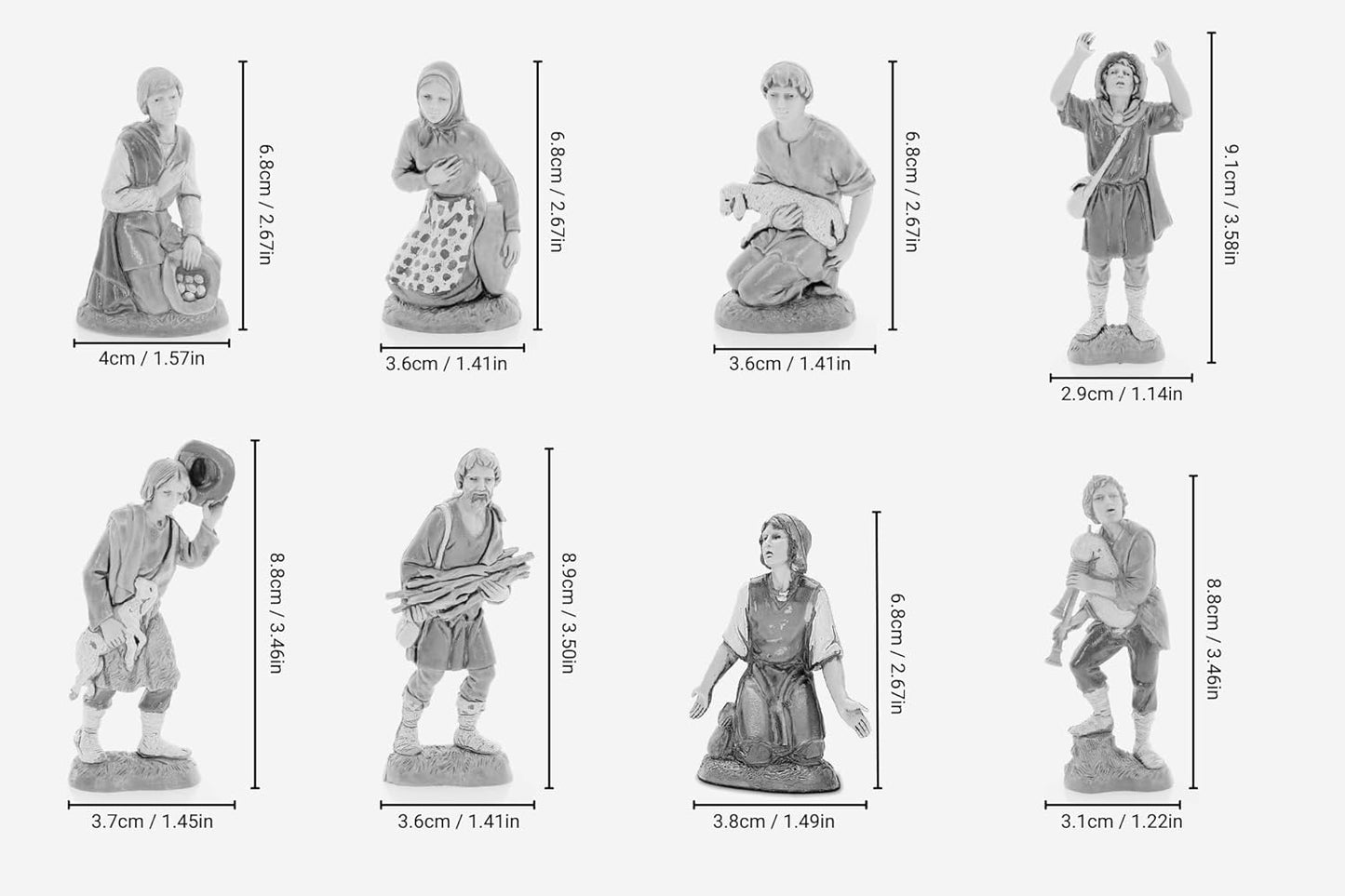 Set 8 Hirtenfiguren für Krippe (10 cm)