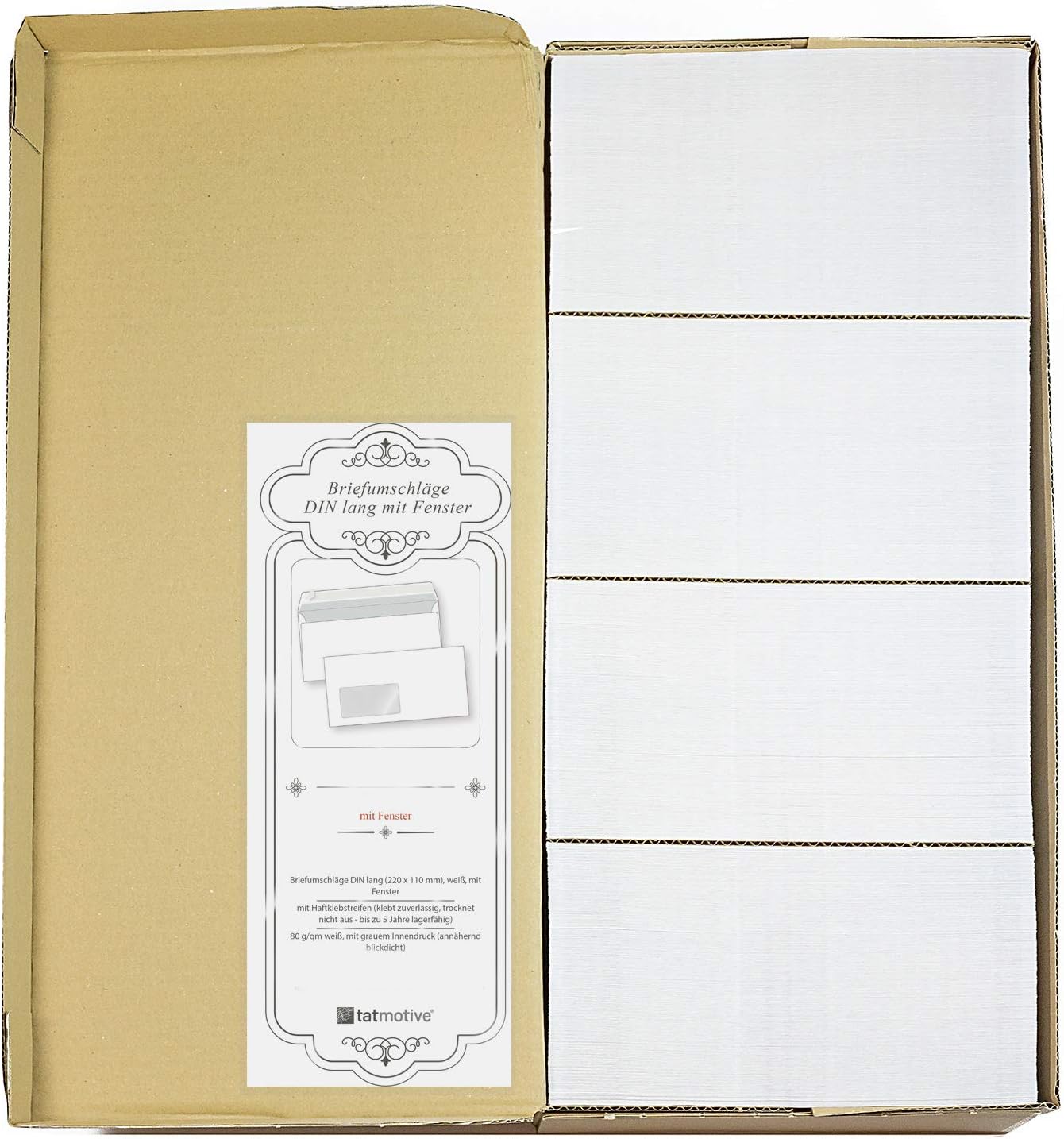 Briefumschläge DIN lang mit Fenster (1000 Stück), 1000 Stück