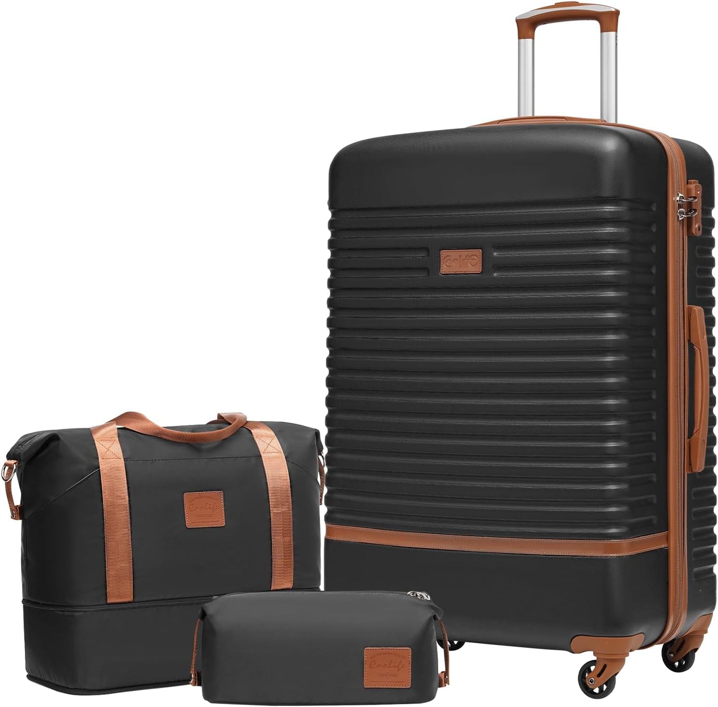 Koffer-Set 3-tlg mit 360° Rädern & TSA-Schlössern, Schwarz/Braun Großer Koffer-Set 3tlg