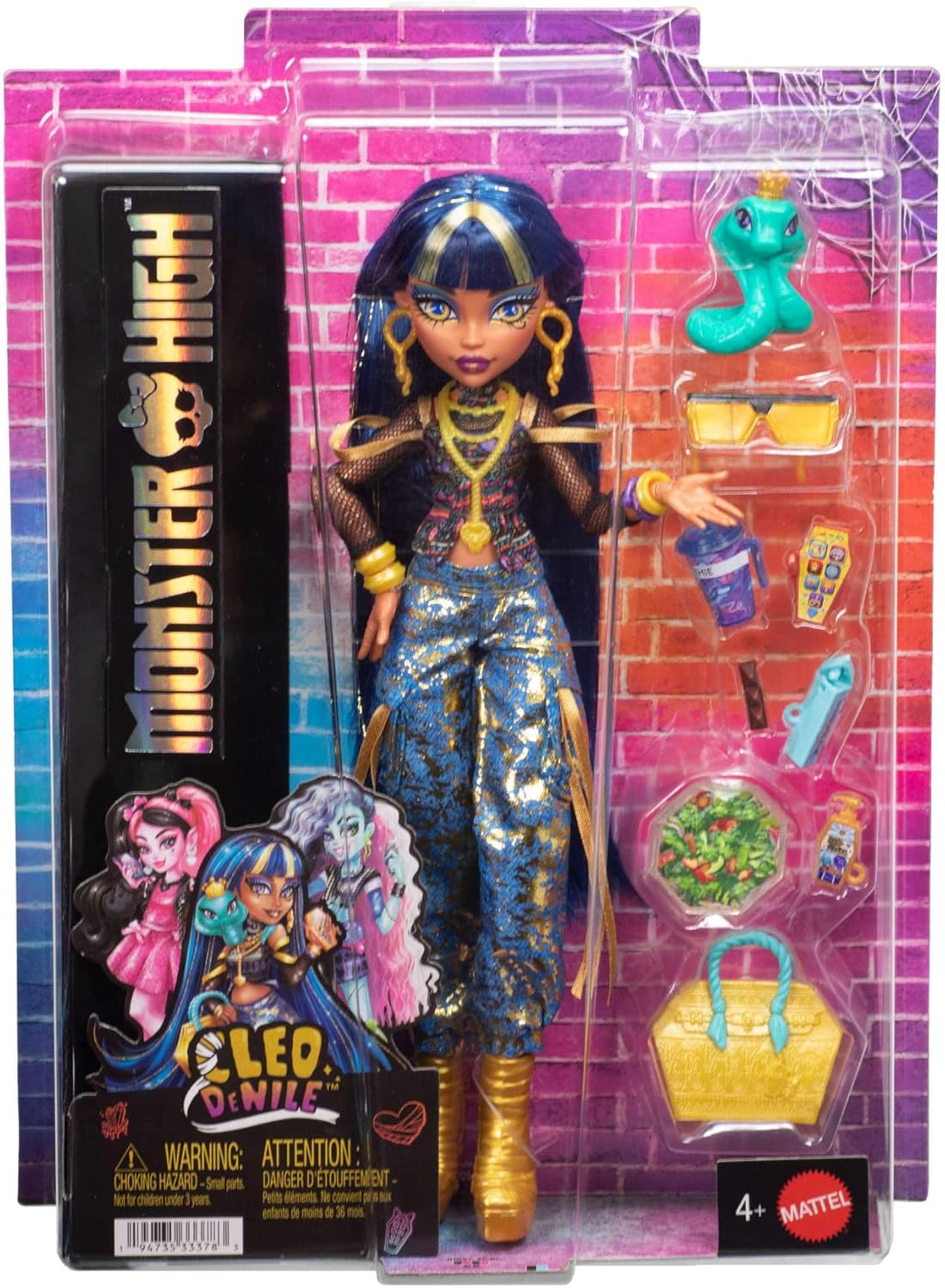 Puppe Cleo de Nile mit Haustierschlange und Zubehör, Golden-blau