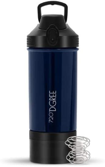 Proteinshaker mit Pulverfach und Spiralmixer, Sapphire Blue - Blau inkl. Container